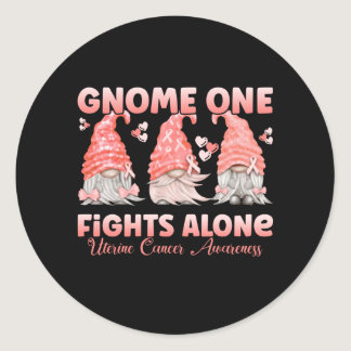 Uterine Cancer Peach Ribbon Gnome Classic Round Sticker