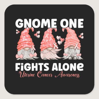 Uterine Cancer Peach Ribbon Gnome Square Sticker