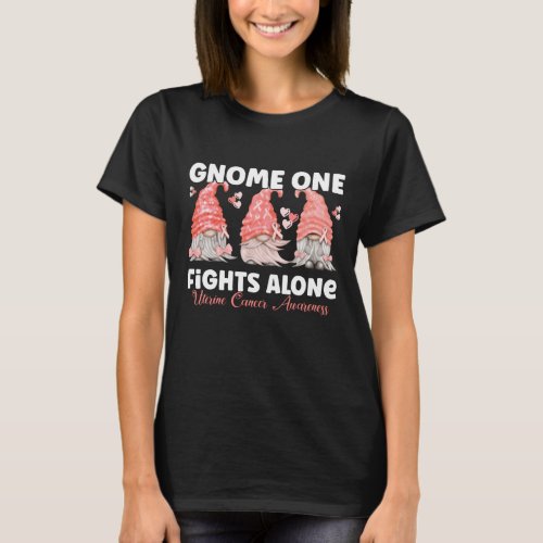 Uterine Cancer Peach Ribbon Gnome T_Shirt