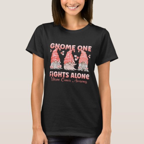 Uterine Cancer Peach Ribbon Gnome T_Shirt