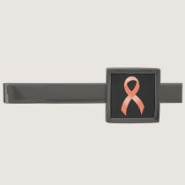 Uterine Cancer Peach Ribbon Gunmetal Finish Tie Clip