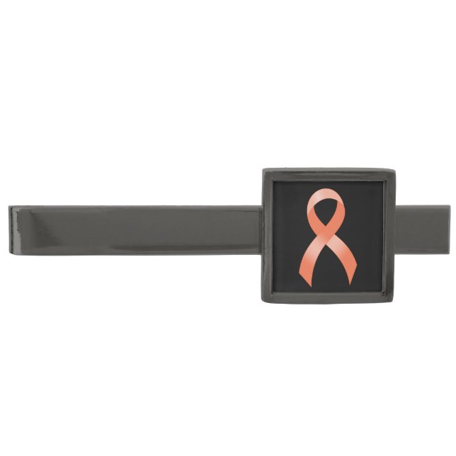 Uterine Cancer Peach Ribbon Gunmetal Finish Tie Clip (Front)