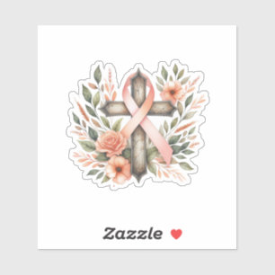 Uterine Cancer Peach Ribbon with Cross  Sticker