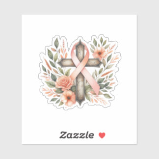 Uterine Cancer Peach Ribbon with Cross Sticker