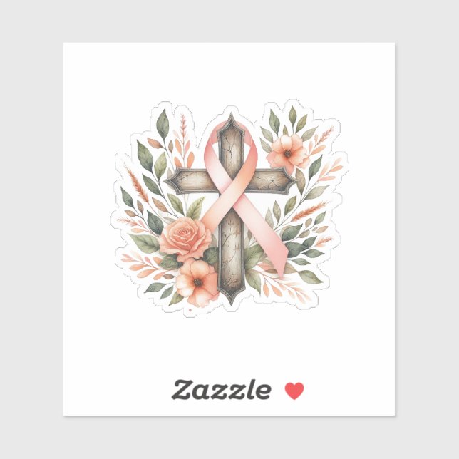 Uterine Cancer Peach Ribbon with Cross  Sticker (Sheet)