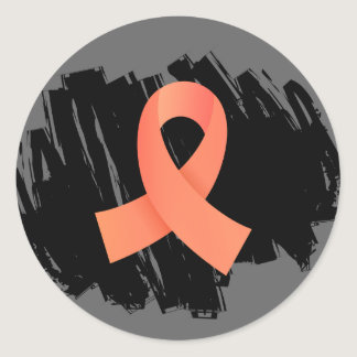 Uterine Cancer Peach Ribbon With Scribble Classic Round Sticker