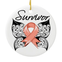 Uterine Cancer Survivor Butterfly Ceramic Ornament