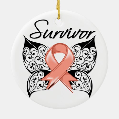 Uterine Cancer Survivor Butterfly Ceramic Ornament