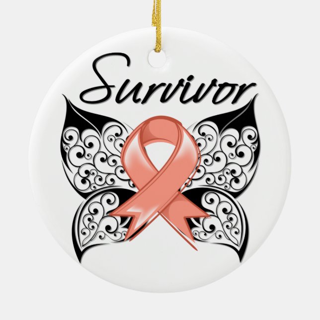 Uterine Cancer Survivor Butterfly Ceramic Ornament (Back)