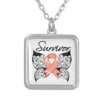 Uterine Cancer Survivor Butterfly Silver Plated Necklace