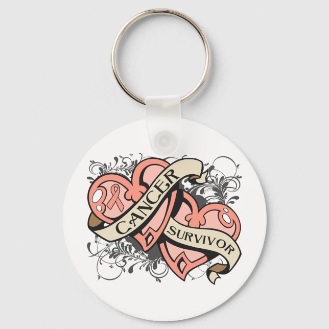 Uterine Cancer Survivor Dual Hearts Keychain (Front)