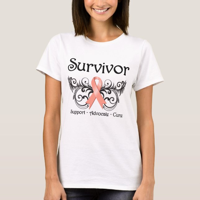 Uterine Cancer Survivor Floral Deco T-Shirt (Front)