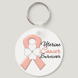 Uterine Cancer Survivor Flower Ribbon Keychain