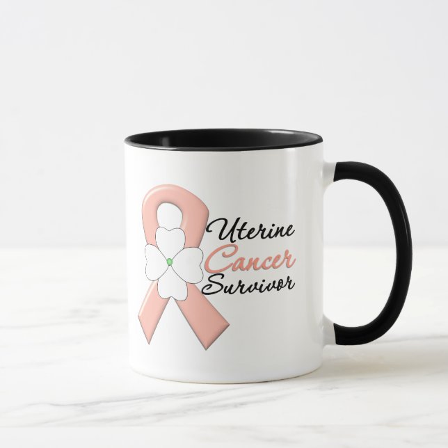Uterine Cancer Survivor Flower Ribbon Mug (Right)