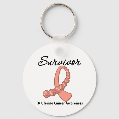 Uterine Cancer Survivor Gemstone Ribbon Keychain