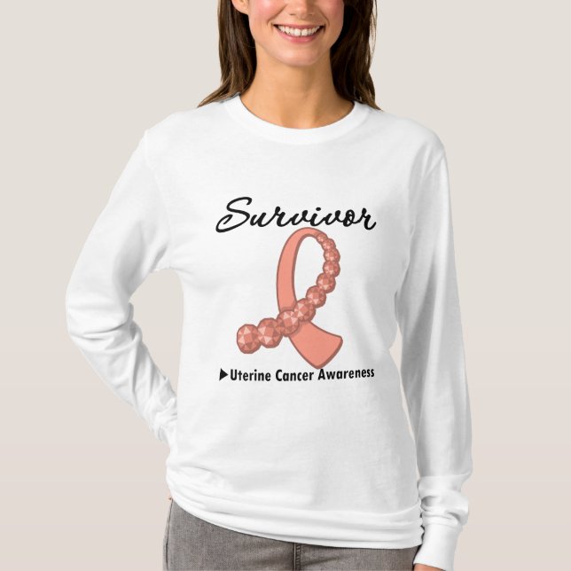 Uterine Cancer Survivor Gemstone Ribbon T-Shirt (Front)