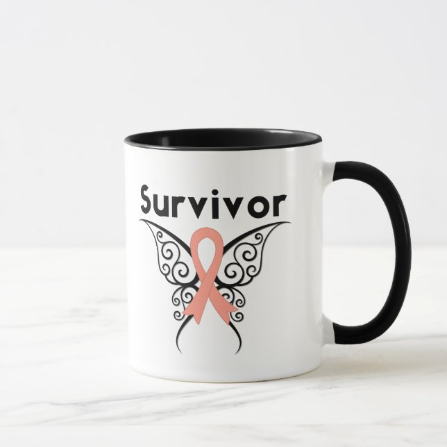 Uterine Cancer Survivor Tribal Butterfly Mug (Right)