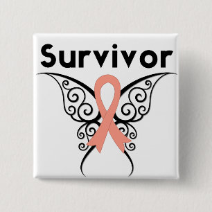 Uterine Cancer Survivor Tribal Butterfly Pinback Button
