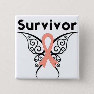 Uterine Cancer Survivor Tribal Butterfly Pinback Button