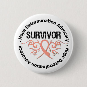 Uterine Cancer Survivor Tribal Ribbon Pinback Button