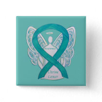 Uterine Cancer Teal Awareness Ribbon Angel Pin