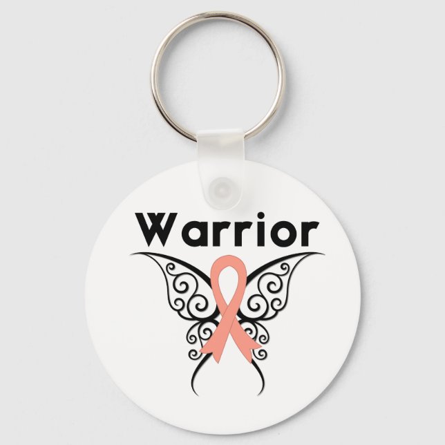 Uterine Cancer Warrior Tribal Butterfly Keychain (Front)