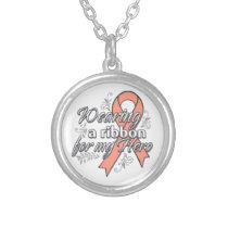 Uterine Cancer Wearing a Ribbon for My Hero Silver Plated Necklace