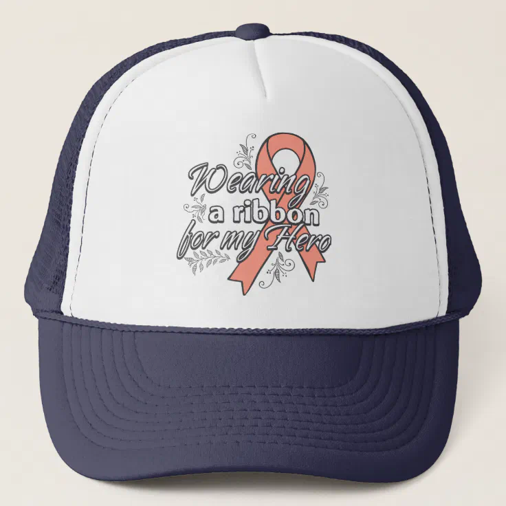 Uterine Cancer Wearing a Ribbon for My Hero Trucker Hat | Zazzle