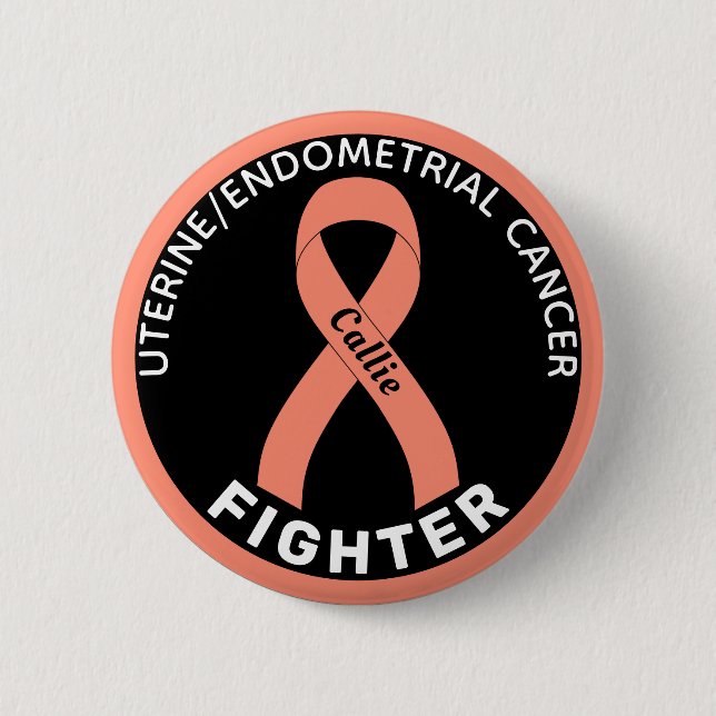 Uterine Endometrial Cancer Fighter Ribbon Black Button (Front)