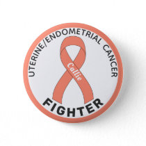 Uterine Endometrial Cancer Fighter Ribbon White Button