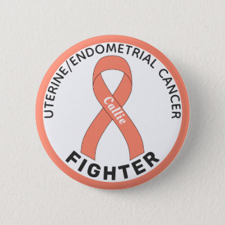 Uterine Endometrial Cancer Fighter Ribbon White Button