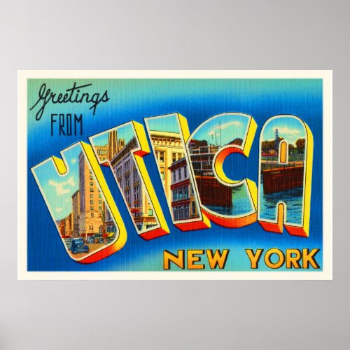 Utica New York NY Old Vintage Travel Souvenir Poster