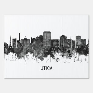 Utica New York Skyline BW Sign