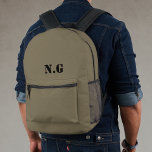 Utility Military Style Army Green Printed Backpack<br><div class="desc">A military style backpack in army green buff brown with a personalized monogram initial in a utilitarian stencil style typography in black. The perfect gift or accessory for any soldier or military personnel.</div>