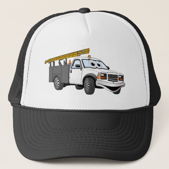 Utility Pick Up Truck Grey White Cartoon Trucker Hat