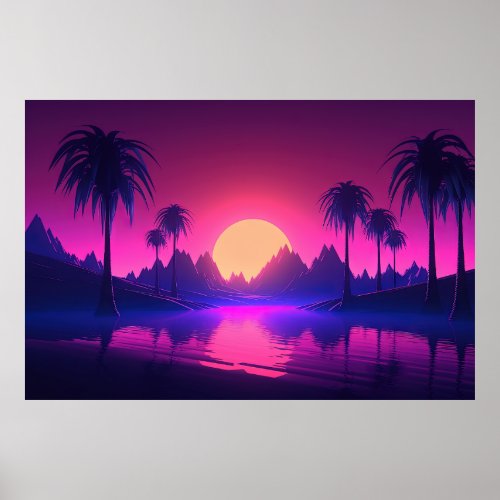 Utopian Dreams Synthwave Bliss in Future Fantasy Poster
