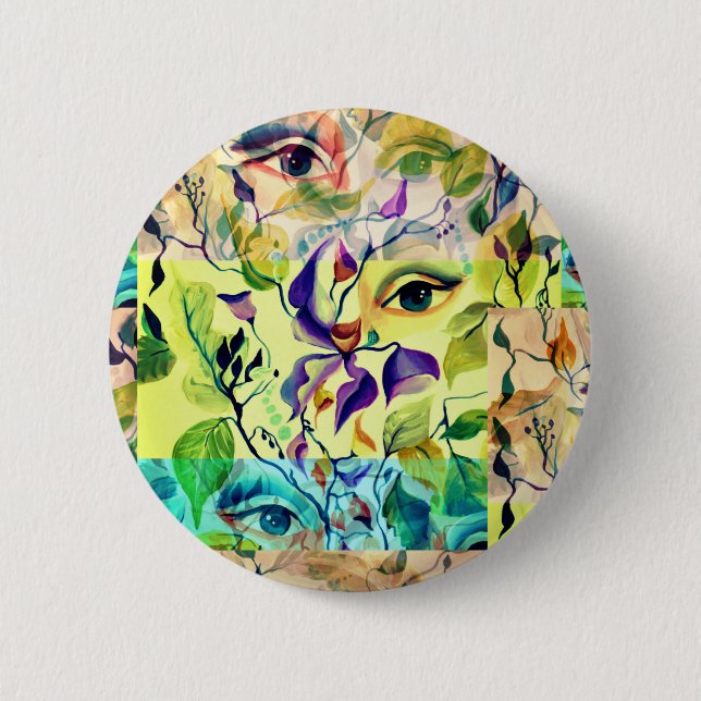 Utopian Psychedelic Surreal Eyes Design Pinback Button (Front)