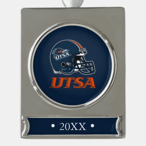 UTSA Football Helmet Silver Plated Banner Ornament