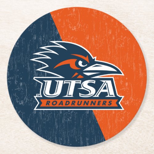 UTSA Logo Color Block Distressed Round Paper Coaster