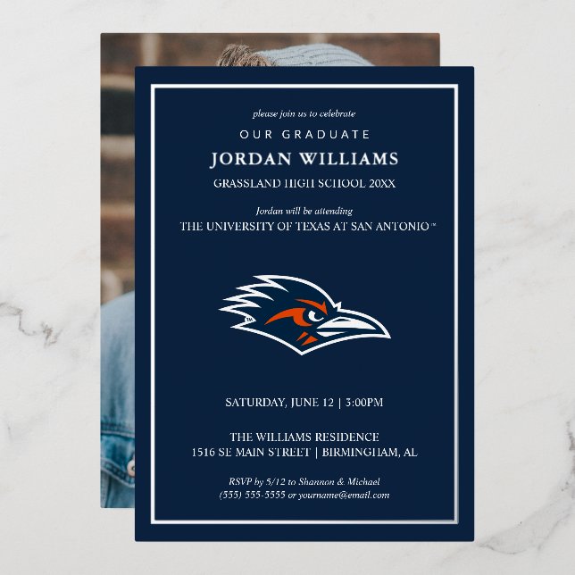 UTSA Roadrunners Logo Graduation Foil Invitation (Front/Back)