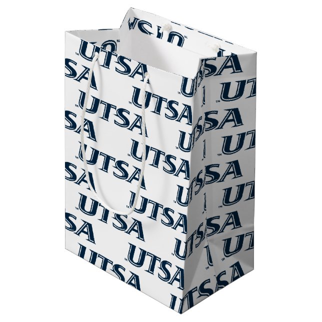 UTSA Wordmark Holiday Design Medium Gift Bag (Front Angled)