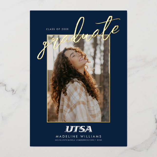 UTSA Wordmark Logo Graduation Foil Invitation (Front)