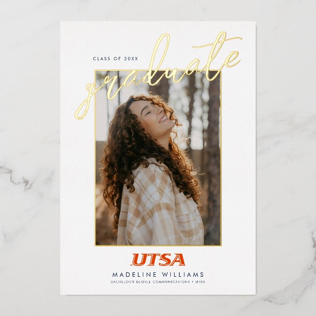 UTSA Wordmark Logo Graduation Foil Invitation (Front)