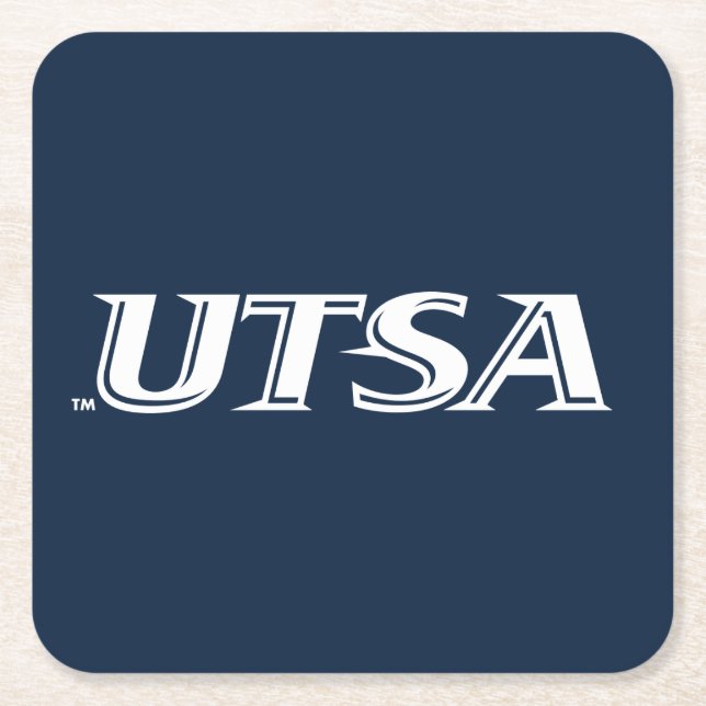 UTSA Wordmark Logo Square Paper Coaster (Front)