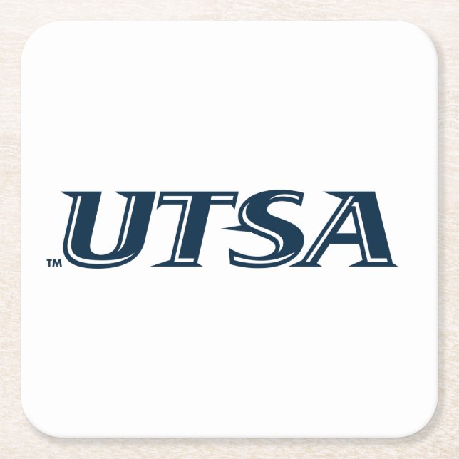 UTSA Wordmark Logo Square Paper Coaster (Front)