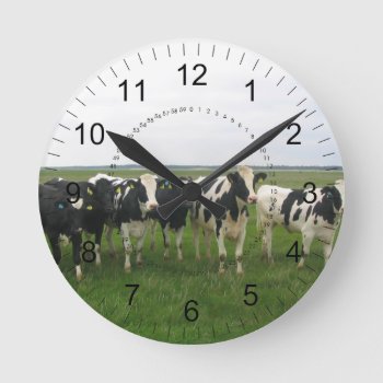Utterly Delightful Cows! With Numbers Round Clock by LovelyDesigns4U at Zazzle