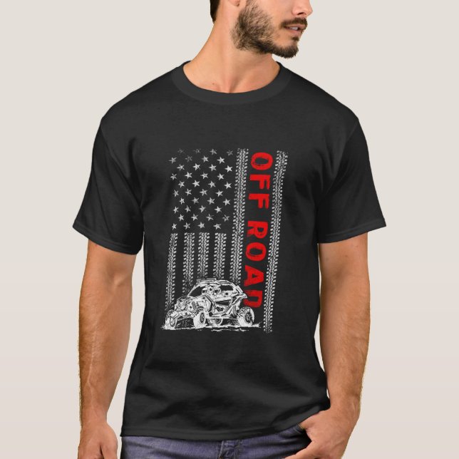 UTV Four Wheeler Off Road Dirt Track American Flag T-Shirt (Front)