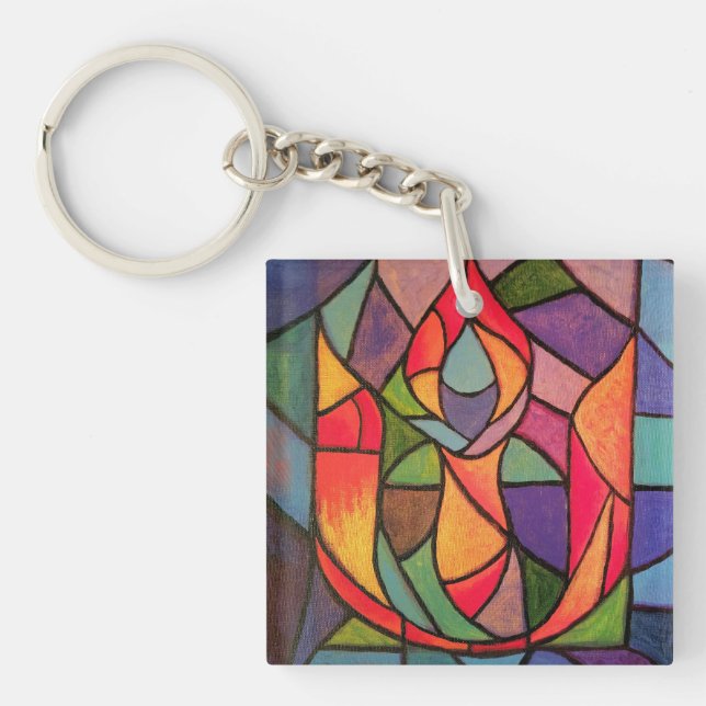 UU Flaming Chalice Art Keychain Unitarian (Front)