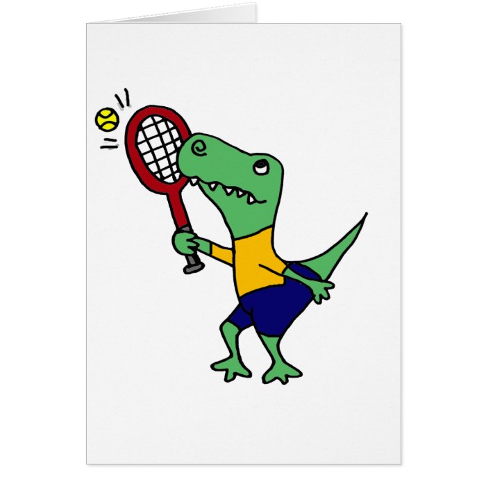 UV  Funny T Rex Dinosaur Playing Tennis Cartoon Cards