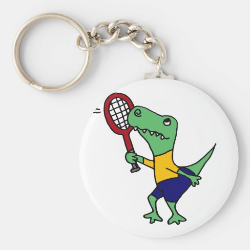 UV- Funny T-Rex Dinosaur Playing Tennis Cartoon Keychain | Zazzle